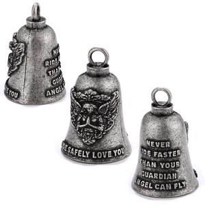 Vintage Alloy Angel Relief Guardian Bell For Motorcycle Riders Lucky Charm Retro Safety Pendant With Lettering