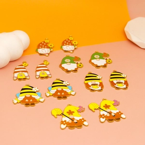 Set of 14 gnome and bee themed enamel metal charms for DIY jewelry making