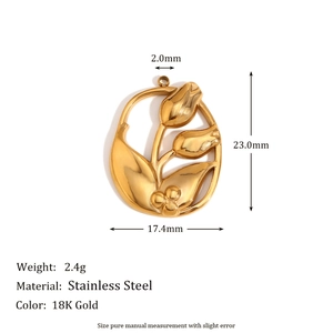 Elegant 18K gold plated stainless steel tulip pendant with detailed size specifications