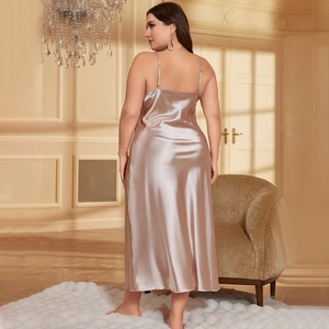 Elegant champagne satin slip nightgown for women featuring high-gloss silk texture