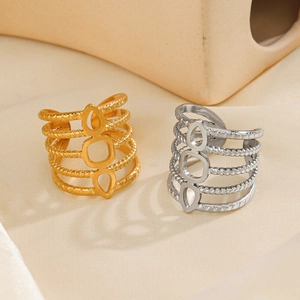 Modern 18K gold and silver plated open rings with architectural 5-layer wave geometry