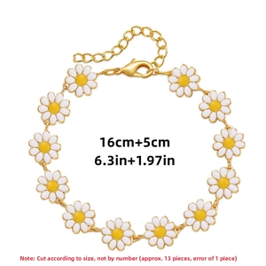 Detail of daisy flower chain with white enamel petals and adjustable lobster clasp