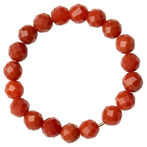 Detailed close-up of a red faceted bead bracelet featuring high-quality round cut stones