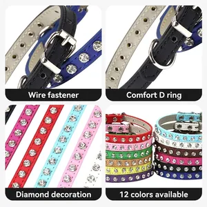 Collare per animali in ecopelle con strass luccicanti e anello a D per cani e gatti piccoli