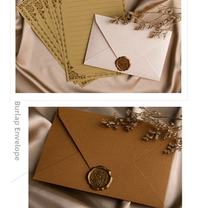 Detailed close-up of linen texture envelope with For You wax seal and vintage writing paper