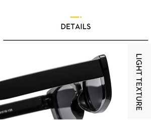Macro view of polished black square sunglasses hinges with metallic screws and inner frame specs