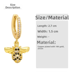 Detailed size specifications for the gold bee earrings with dimensions 2.7cm by 1.5cm