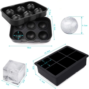 Food-grade black silicone ice cube tray set with sphere and square molds for whiskey