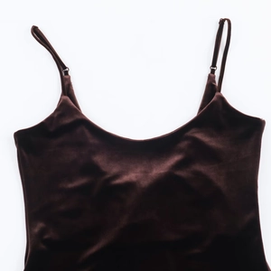 Elegant dark brown velvet camisole dress with adjustable straps and a luxury finish