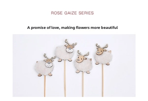 Set of four cute white felt reindeer flower picks with silver glitter for DIY bouquets