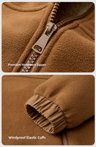 Details des Metall-Reißverschlusses und der winddichten Bündchen am Fleecejacke