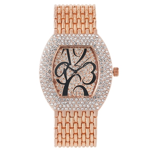 Luxurious rose gold tonneau watch for women with sparkling rhinestones and beaded chain