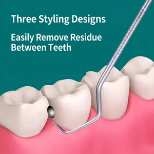 304 stainless steel dental toothpick set with non-slip handle for oral cleaning