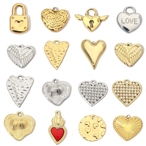 Heart Shape Wings Lock Pendants Stainless Steel DIY Charms For Jewelry Making Vintage Love Mirror Polished Accessories
