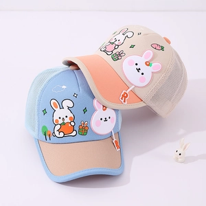 Casquettes de baseball en maille pour enfants avec motifs de lapins bleus et beige