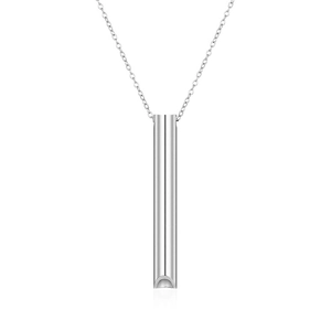 Polished silver cylindrical whistle pendant necklace for men and women on white background