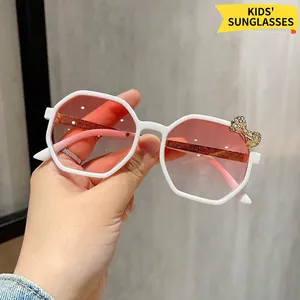 Kids Sunglasses Polygon Plastic Metal Frame Metal Bow Decoration UV Protection Fashion Cute Eyewear For Toddler Girls