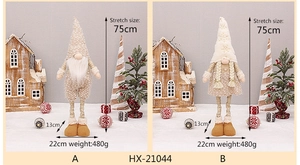 Detail view of telescopic Christmas gnome ornament showing dimensions 75cm height and 22cm width