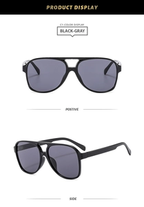 Classic double-bridge pilot sunglasses in black-gray shown from front and side angles