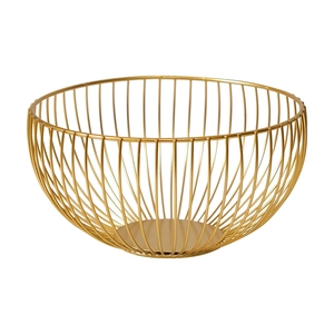 Modern gold iron wire fruit basket with minimalist hollow design and solid round base