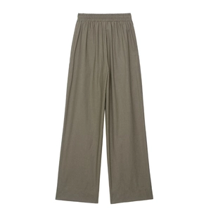Olive green drawstring short sleeve shirt and wide leg pants two-piece fashion set
