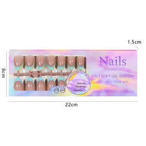 3-in-1 soft gel french tip nail set with 15 sizes in a white gradient design