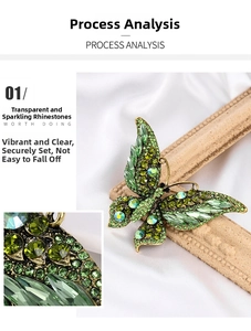 Détail macro de la broche papillon montrant le sertissage dense et les cristaux dégradés