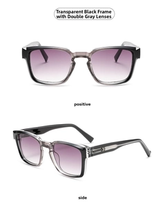 Square sunglasses in transparent black frame with gradient lenses and arrow metal details