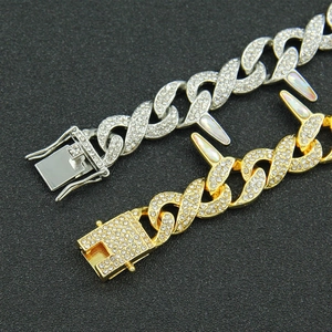 Hip hop iced out Cuban link bracelets with spikes in gold and silver finish