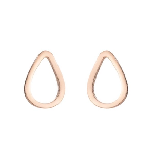Detailed view of polished rose gold teardrop earrings with a hollow minimalist design