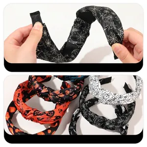 Halloween pumpkin knotted headband set with flexible high-resilience structure