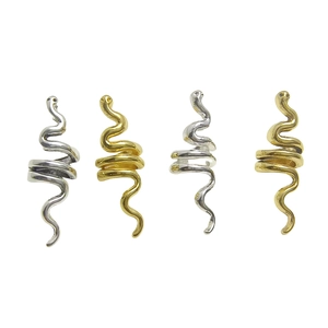 Retro hollow snake-shaped metal hair rings in gold and silver finish on white background