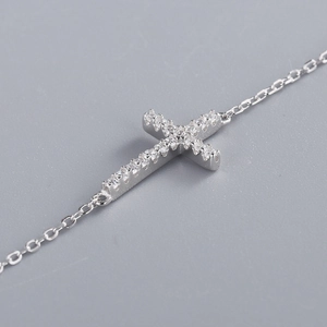 Sparkling S925 sterling silver cross necklace with full micro-pave cubic zirconia