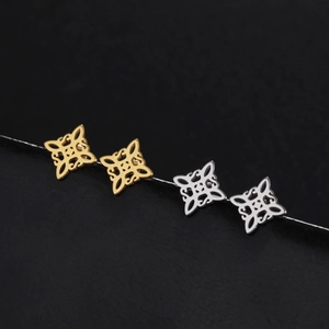 Minimalist stainless steel witch knot S-shaped stud earrings in gold and silver