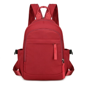 Red solid color nylon backpack casual waterproof daily student dual use travel school bag