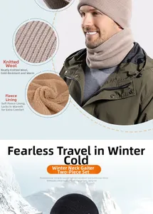 Close-up of winter knit hat and neck gaiter set featuring soft fleece lining for extra warmth
