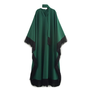 Vestito Maxi Con Maniche A Pipistrello Nappine Scollo A V Sciarpa Poliestere Elegante Vacanza Tinta Unita Donne