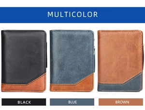 Detailed comparison of vintage men's bifold wallets in black, blue and brown textured leather
