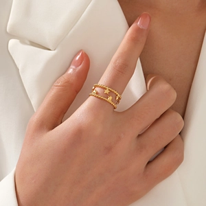Stainless Steel Star Ring Double Layer Adjustable Open Ring 18K Gold Plated Minimalist Jewelry For Women