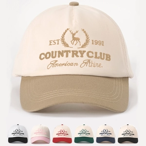 Retro Embroidered Baseball Cap Polyester Contrast Color American Country Club Style Adjustable Sun Protection Dad Hat