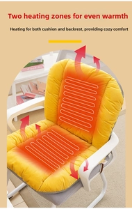 Detail view of thickened yellow heated chair cushion with quilted plush fabric on a white seat