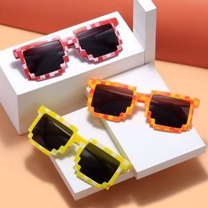 Pixel Sunglasses Mosaic Pixelated Meme Eyewear Square Frame Checkerboard Pattern Plastic Costume Accessory For Men Women