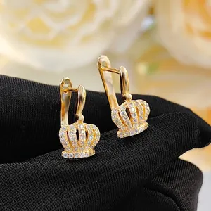 Luxurious gold crown hoop earrings with sparkling zircon inlay for a vintage style
