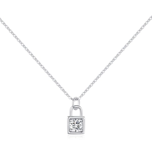 Exquisite S925 sterling silver necklace with a padlock pendant and brilliant moissanite stone