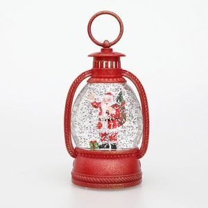 Red Christmas lantern with Santa Claus and glitter sequins, festive snow globe decoration