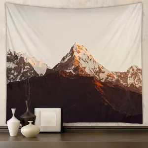 Sunset Snow Mountain Tapestry Wall Hanging Polyester Golden Mountain Scenery Backdrop Bedroom Living Room Decor Bohemian Style