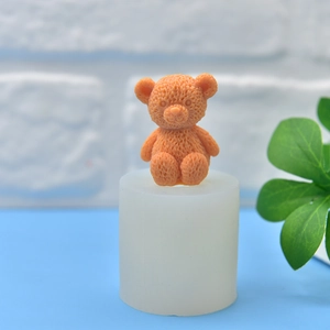Teddy bear silicone mold for DIY candles and soaps with realistic woven hair texture