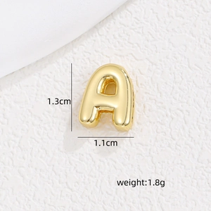 Gold-plated letter A charm for 10mm diy bracelet showing 1.3cm height and 1.8g weight