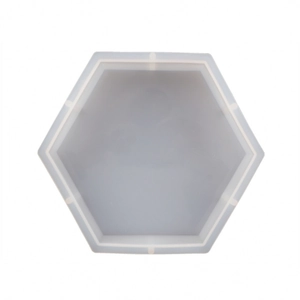 Top view of a hexagonal silicone mold for DIY resin crafts on a white background