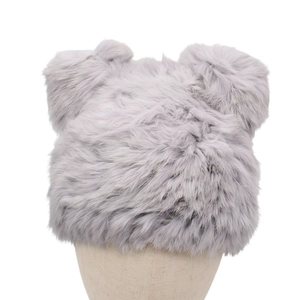 Chapeau bob d'hiver en fausse fourrure grise avec oreilles d'ours mignon